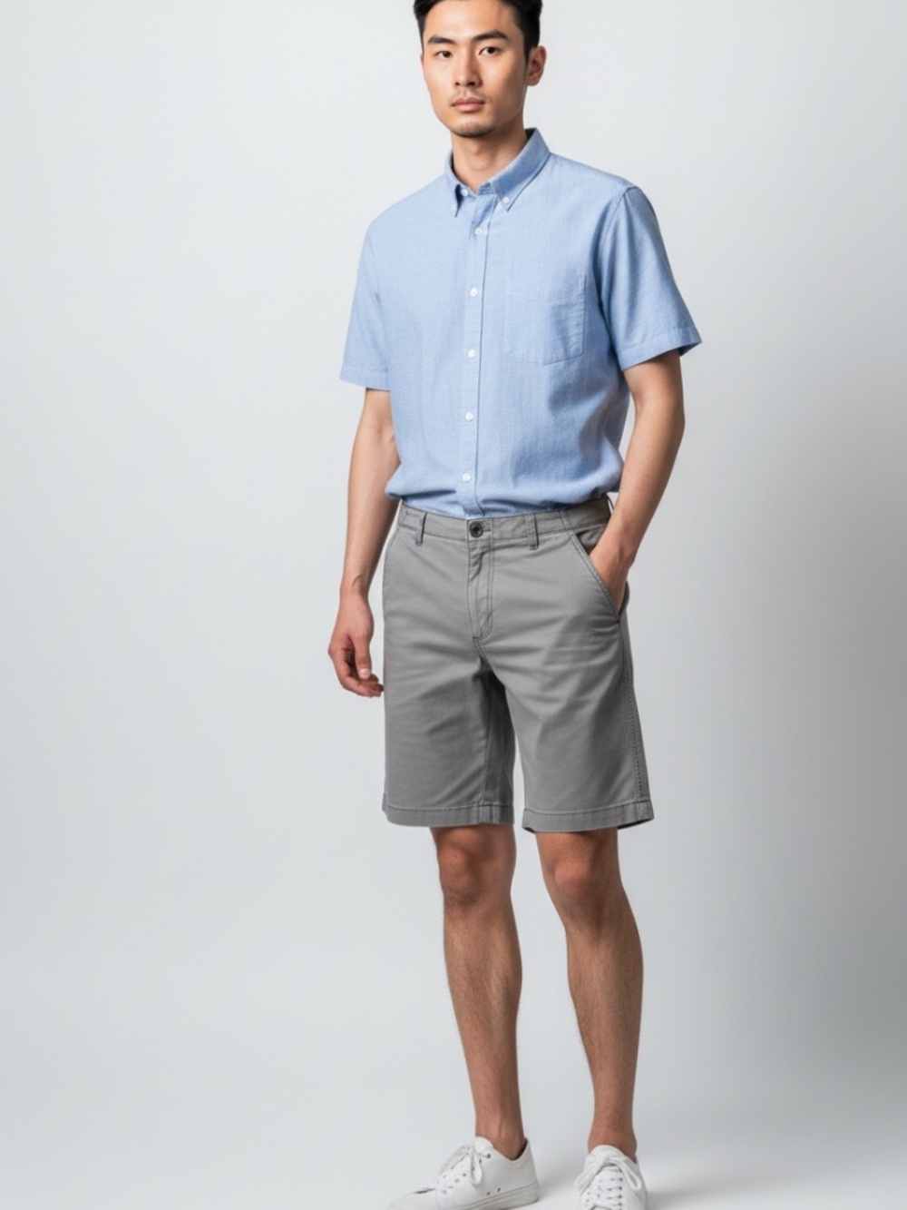 Plugg Men's Flat Front Chino Shorts in Light Gray